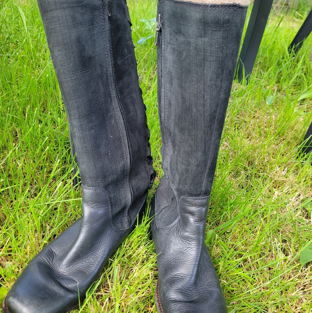 UGG Suede Side-Zip Fleece Lace-up Boots